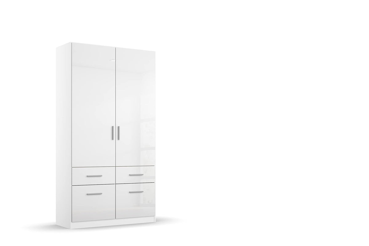 Rauch Möbel Celle, Kleiderschrank für Schlafzimmer, Kinderzimmer, Babyzimmer, Garderobe, Flur, 3-türig, 6 Schubladen, Farbe Hochglanz Weiß/Weiß, Breite 136 cm