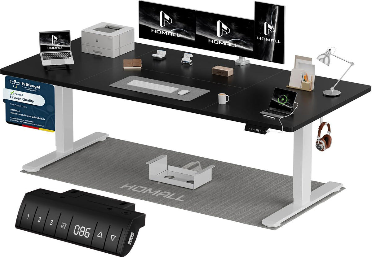 Homall Höhenverstellbarer Schreibtisch 200x80cm mit USB-A Ladeanschluss, Elektrischer Schreibtisch mit Kabel Management Tray, Standing Desk mit 3 Memory Funktion, Computertisch Weiß