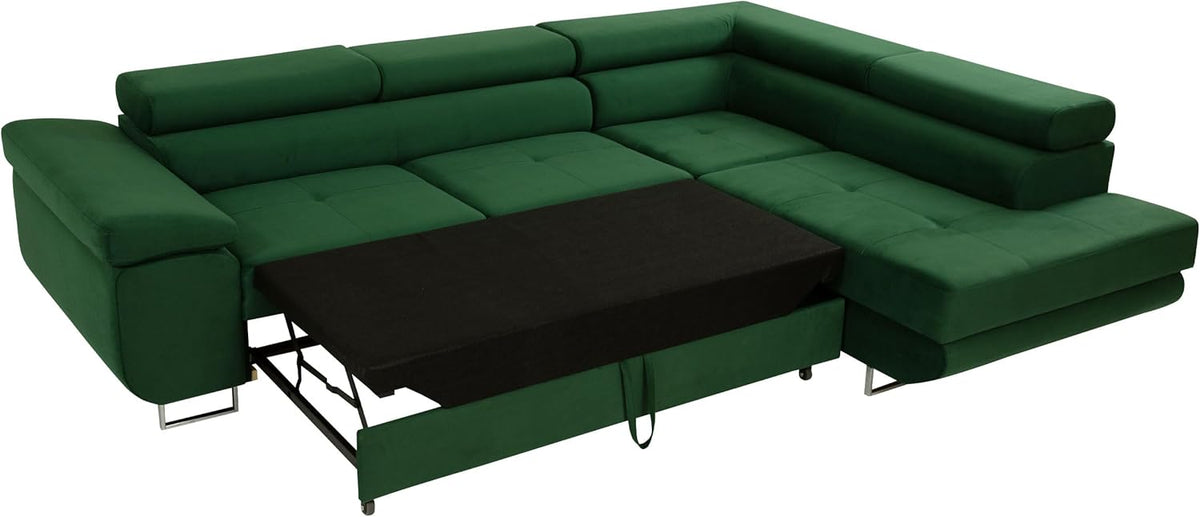 Mirjan24 Torezio Corner Sofa with Bed Box, Adjustable Headrests, Sofa with Sleep Function, Corner Couch for Living Room, Upholstered Corner, L-Shape Couch with Bed Function (Manila 16, Side: Left)