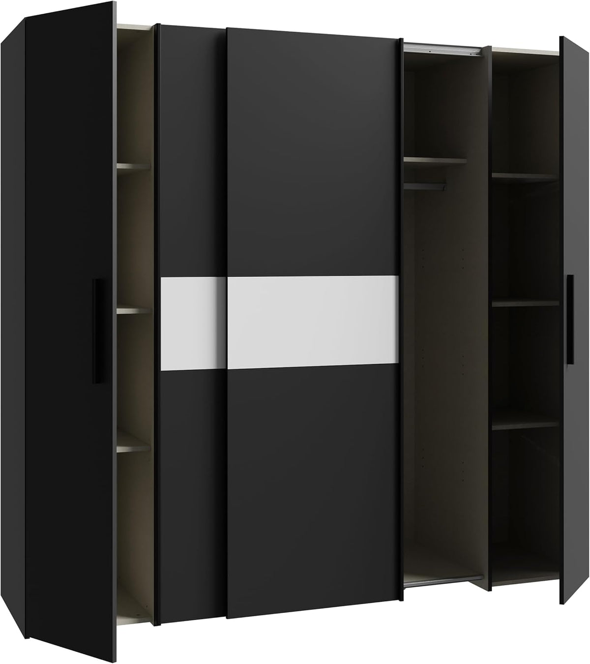 Forte KALIXTUS schwarzer Kleiderschrank 200, moderner Schwebetürenschrank, 4-türig, Holzwerkstoff, Schwarz Matt, 200,1 cm breit x 190,5 cm hoch, 61,2 cm tief