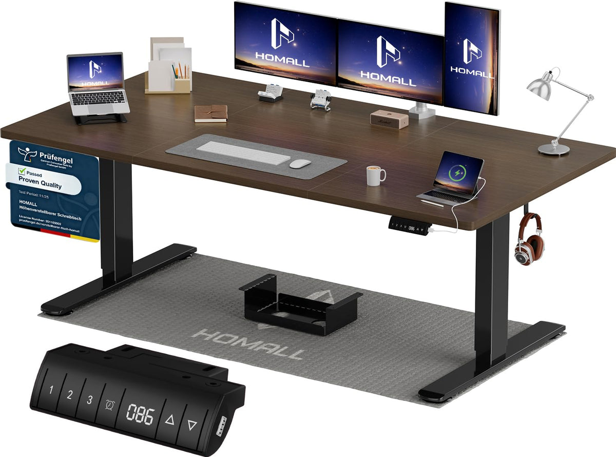 Homall Höhenverstellbarer Schreibtisch 200x80cm mit USB-A Ladeanschluss, Elektrischer Schreibtisch mit Kabel Management Tray, Standing Desk mit 3 Memory Funktion, Computertisch Weiß
