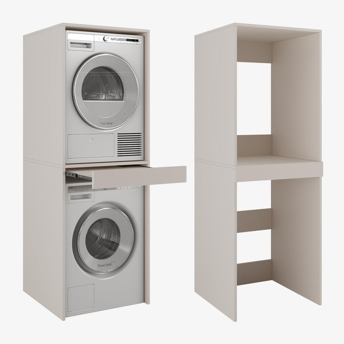 PLATAN ROOM Hochschrank Badschrank Waschmaschine Trockner Schrank Waschmaschinenschrank für Waschmaschine & Wäschetrockner Überbauschrank 187 x 65 x 66 cm Badregal (Weiß, 66 cm breit)