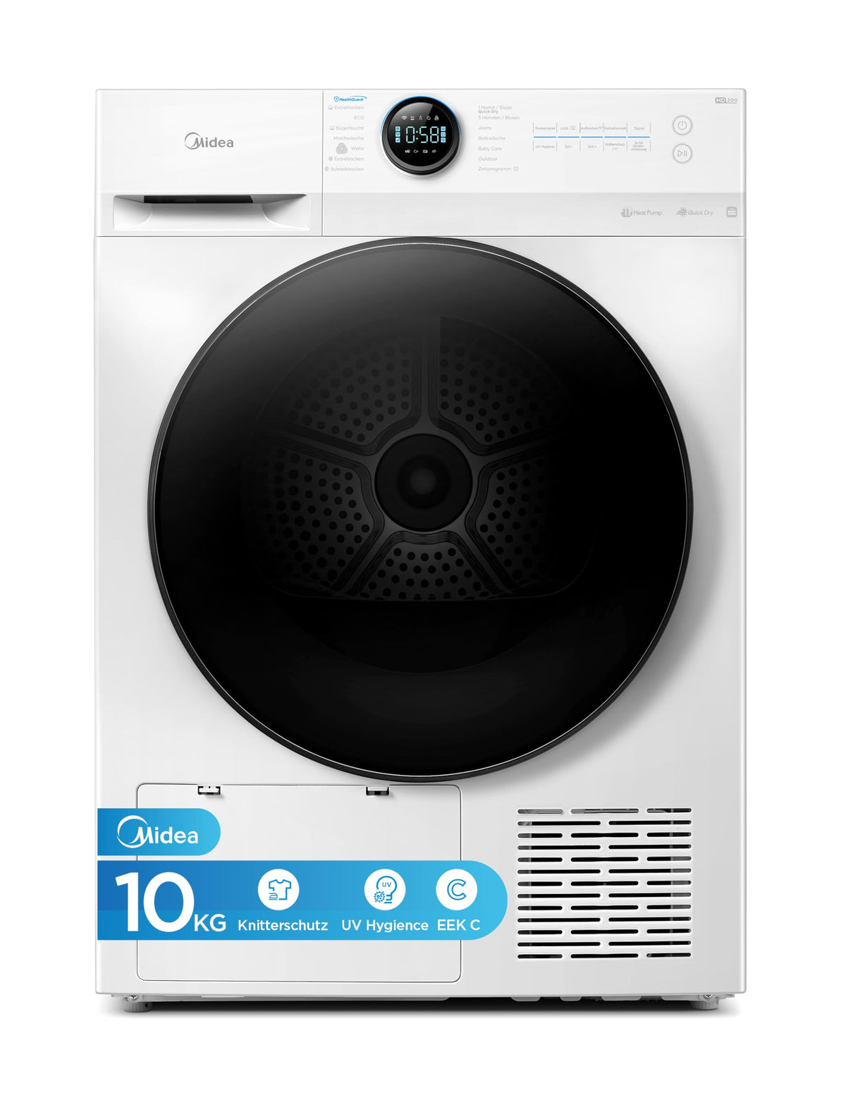 Midea Wärmepumpentrockner 8 kg Energieklasse C Fernsteuerung MD20EH80WB-A3