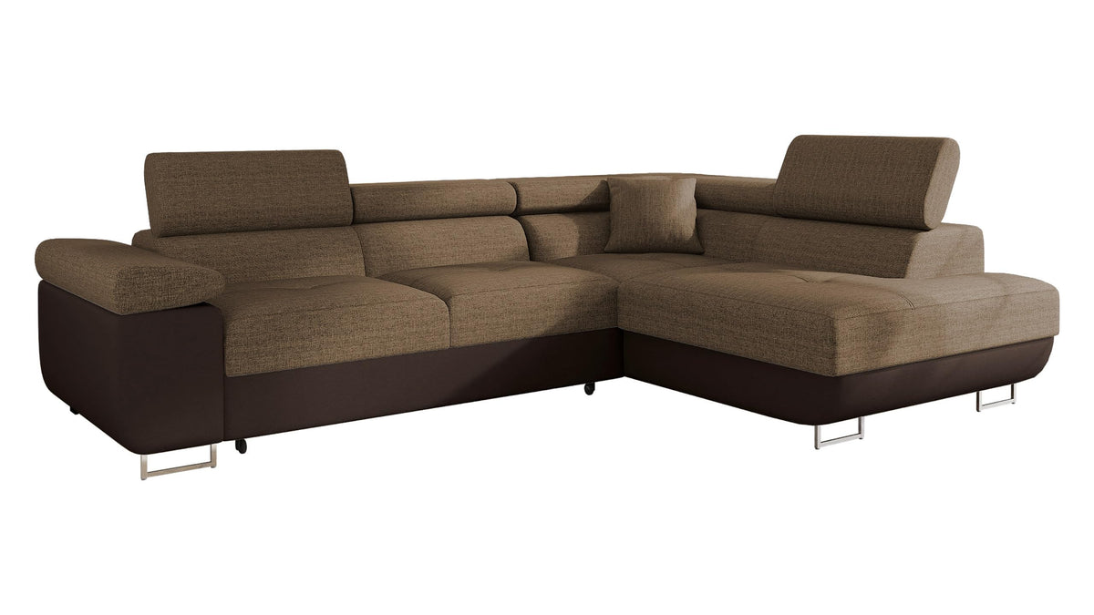 Mirjan24 Torezio Corner Sofa with Bed Box, Adjustable Headrests, Sofa with Sleep Function, Corner Couch for Living Room, Upholstered Corner, L-Shape Couch with Bed Function (Manila 16, Side: Left)