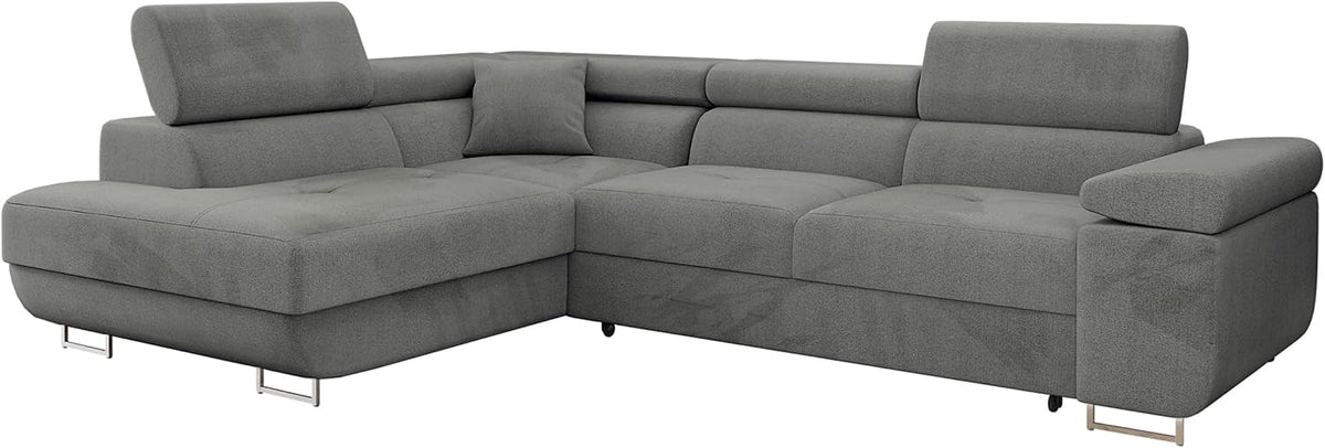 Mirjan24 Torezio Corner Sofa with Bed Box, Adjustable Headrests, Sofa with Sleep Function, Corner Couch for Living Room, Upholstered Corner, L-Shape Couch with Bed Function (Manila 16, Side: Left)