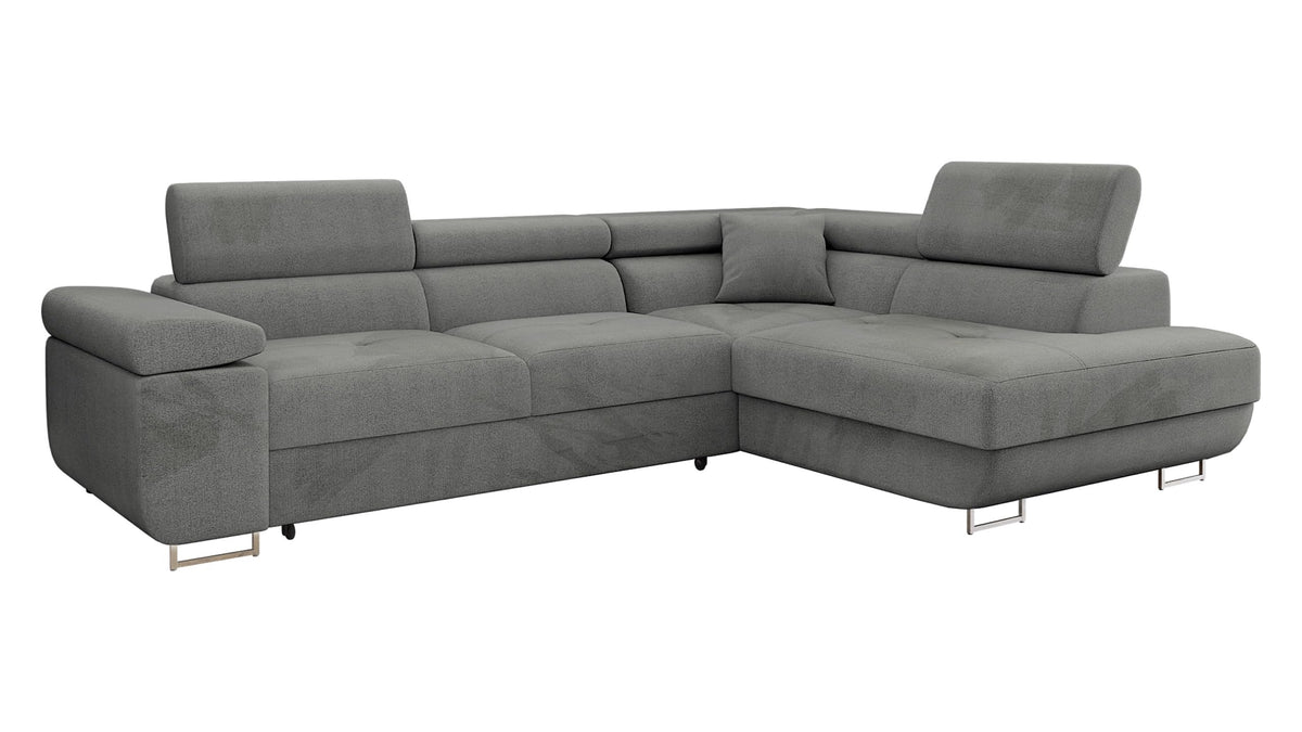 Mirjan24 Torezio Corner Sofa with Bed Box, Adjustable Headrests, Sofa with Sleep Function, Corner Couch for Living Room, Upholstered Corner, L-Shape Couch with Bed Function (Manila 16, Side: Left)