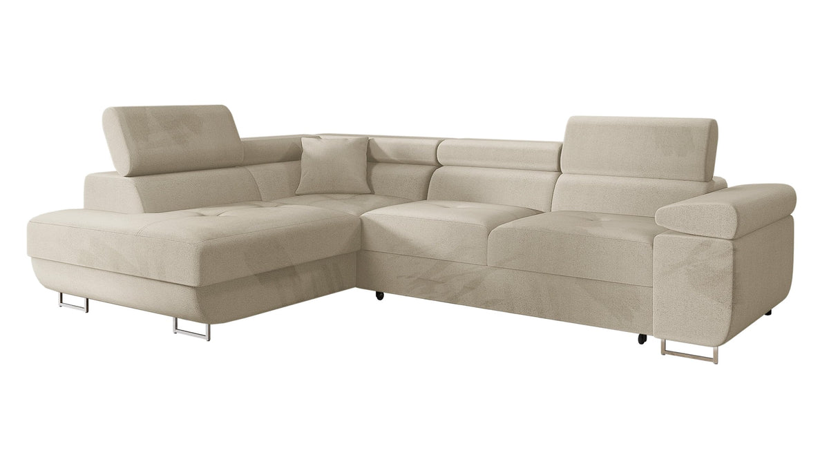 Mirjan24 Torezio Corner Sofa with Bed Box, Adjustable Headrests, Sofa with Sleep Function, Corner Couch for Living Room, Upholstered Corner, L-Shape Couch with Bed Function (Manila 16, Side: Left)