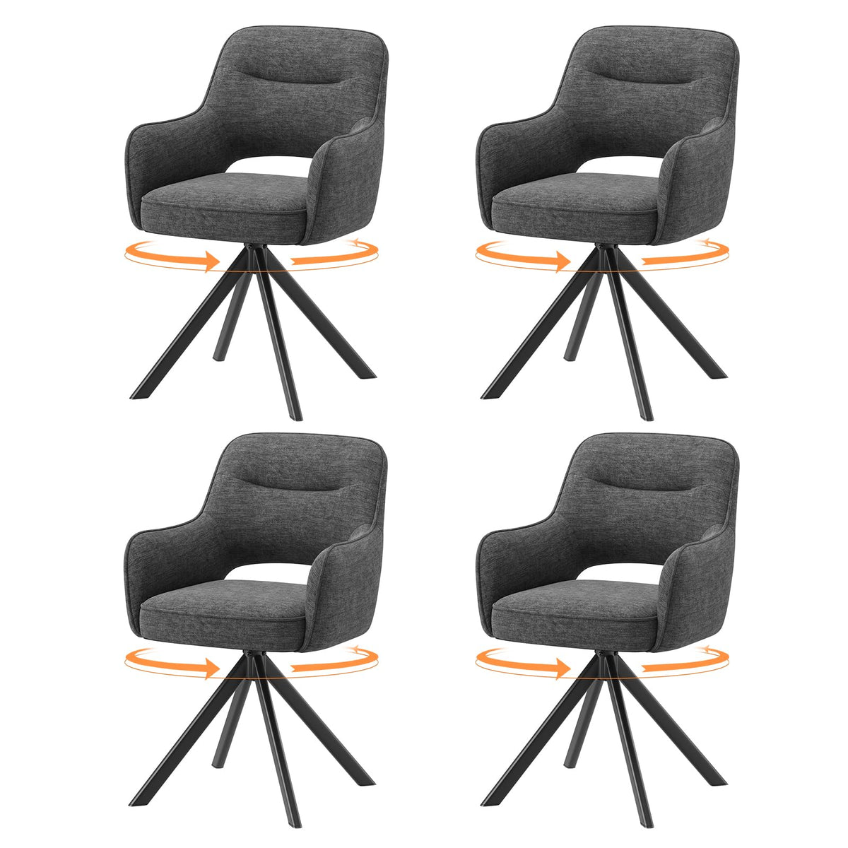 COLAMY Drehstühle für Esszimmer, 2er Set, Drehbare Polsterstühle mit Armlehnen und Rückenlehne, Bequeme Küchenstühle für Wohnzimmer & Essbereich, Beige