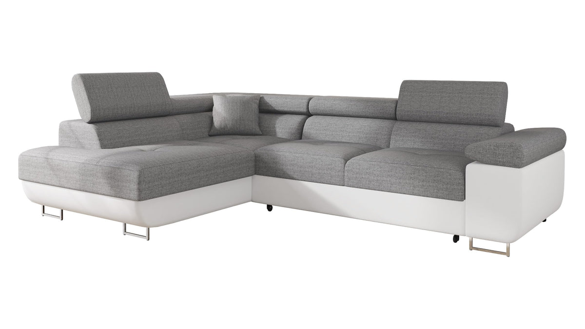Mirjan24 Torezio Corner Sofa with Bed Box, Adjustable Headrests, Sofa with Sleep Function, Corner Couch for Living Room, Upholstered Corner, L-Shape Couch with Bed Function (Manila 16, Side: Left)