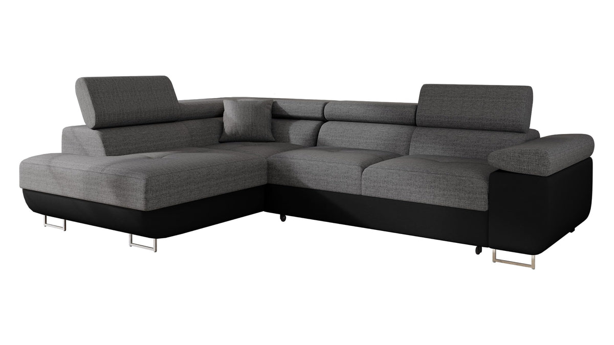 Mirjan24 Torezio Corner Sofa with Bed Box, Adjustable Headrests, Sofa with Sleep Function, Corner Couch for Living Room, Upholstered Corner, L-Shape Couch with Bed Function (Manila 16, Side: Left)