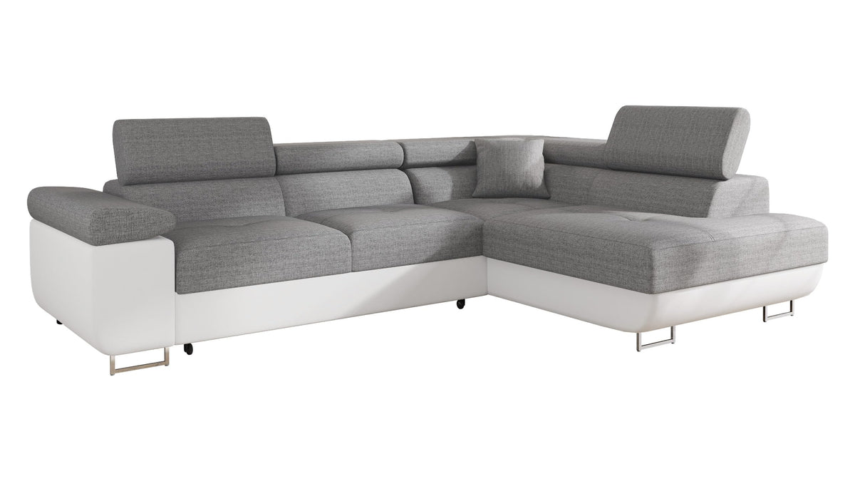 Mirjan24 Torezio Corner Sofa with Bed Box, Adjustable Headrests, Sofa with Sleep Function, Corner Couch for Living Room, Upholstered Corner, L-Shape Couch with Bed Function (Manila 16, Side: Left)