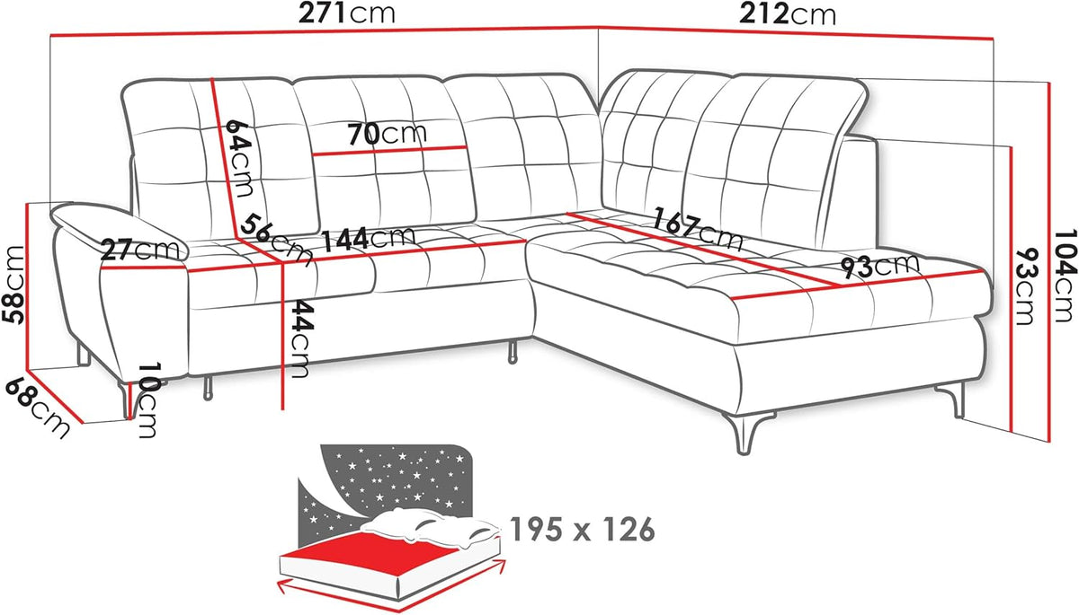 Mirjan24 Ecksofa Ferulk mit Bettkasten, 4 Sitzer L-Form Sofa mit Schlaffunktion, Eckcouch für Wohnzimmer, Couch mit Bettfunktion (Neve 03, Seite: Links)