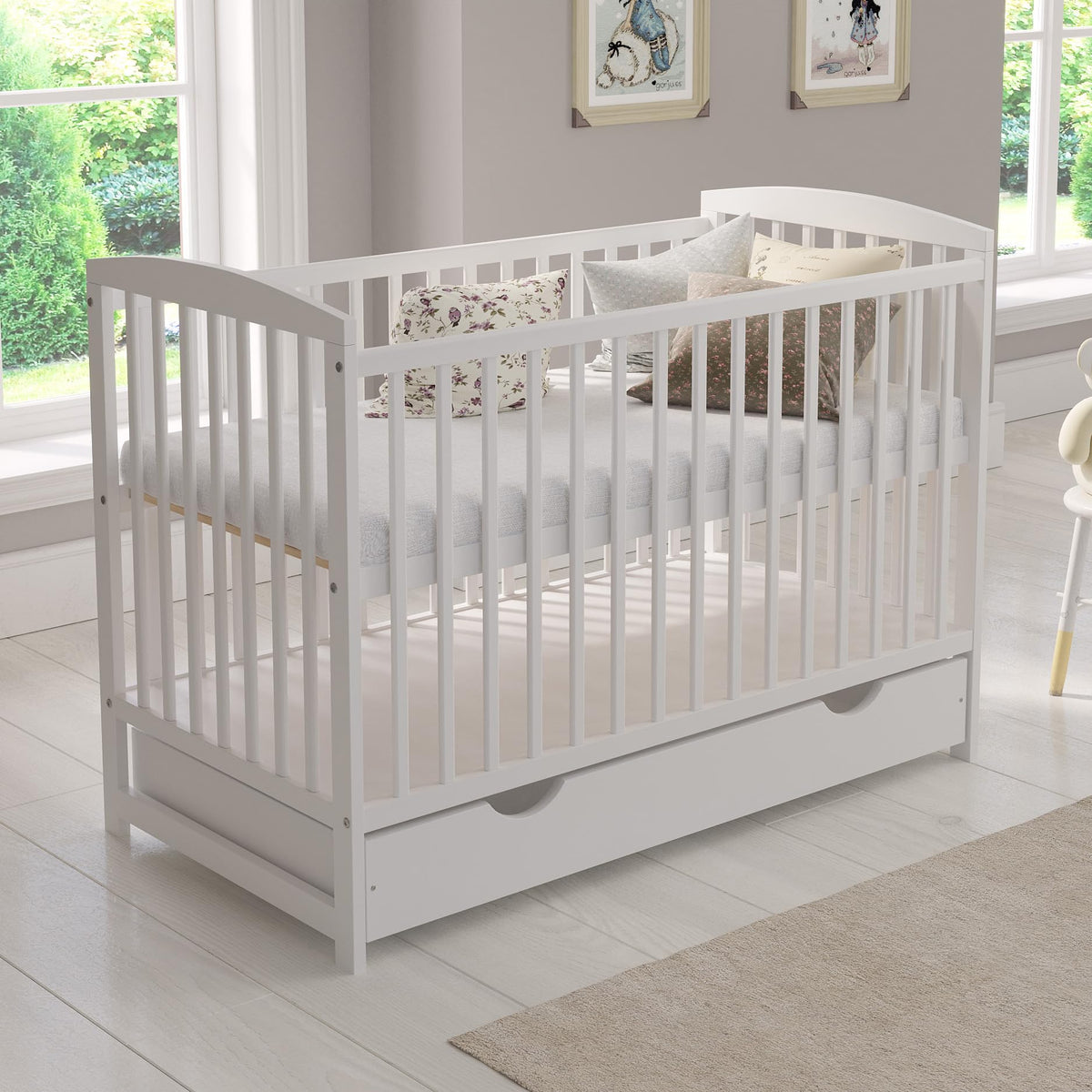 Love For Sleep Babybett Beistellbett 120x60cm mit Schaumstoffmatratze Grau Jacob Kinderbett Baby Bett Holz - Kinderbett Babybett, Mitwachsend Gitterbett Baby Bed