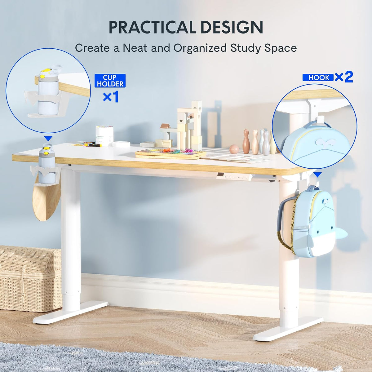 FLEXISPOT Kinderschreibtisch höhenverstellbar elektrisch 110 × 52 cm, Weiß