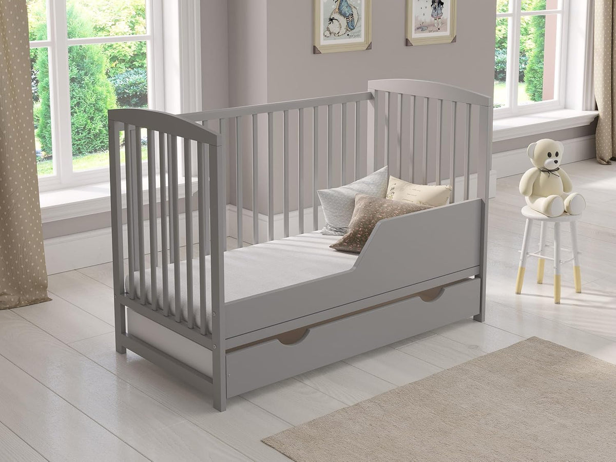 Love For Sleep Babybett Beistellbett 120x60cm mit Schaumstoffmatratze Grau Jacob Kinderbett Baby Bett Holz - Kinderbett Babybett, Mitwachsend Gitterbett Baby Bed
