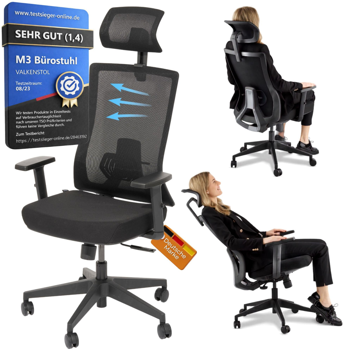 VALKENSTOL M2 Bürostuhl Ergonomisch TESTSIEGER - Büro & Home Office Chair