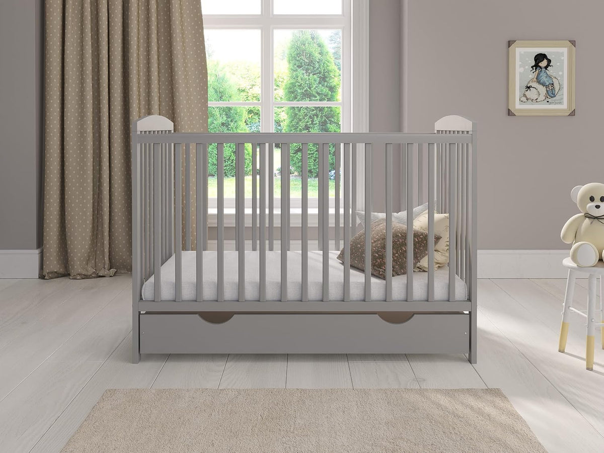 Love For Sleep Babybett Beistellbett 120x60cm mit Schaumstoffmatratze Grau Jacob Kinderbett Baby Bett Holz - Kinderbett Babybett, Mitwachsend Gitterbett Baby Bed