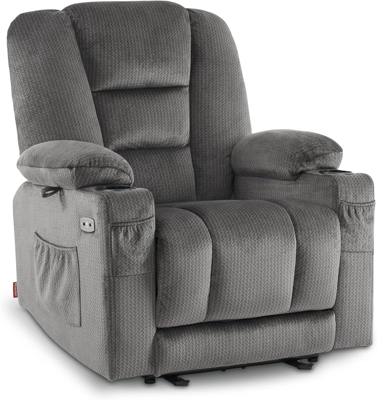 M MCombo Fernsehsessel elektrisch verstellbar 7008, Relaxsessel mit Liegefunktion, TV Sessel mit Massage & Wärmefunktion, USB & Getränkehalter, Wohnzimmer (Stoff, Grau)